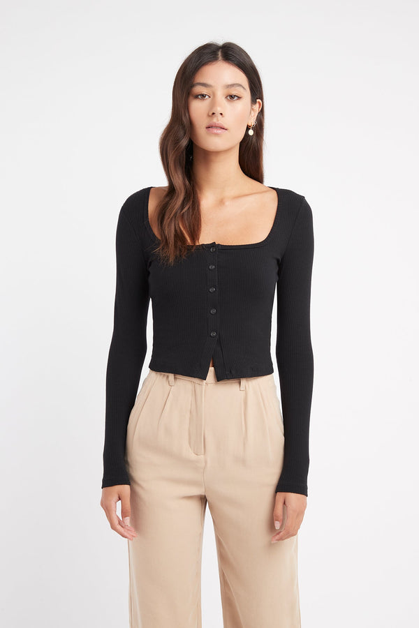 kookai Kristen Long Sleeve Top Black