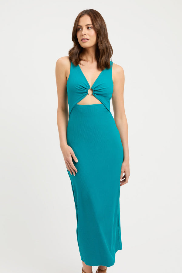 Kookai Lainey Midi Dress Teal Blue