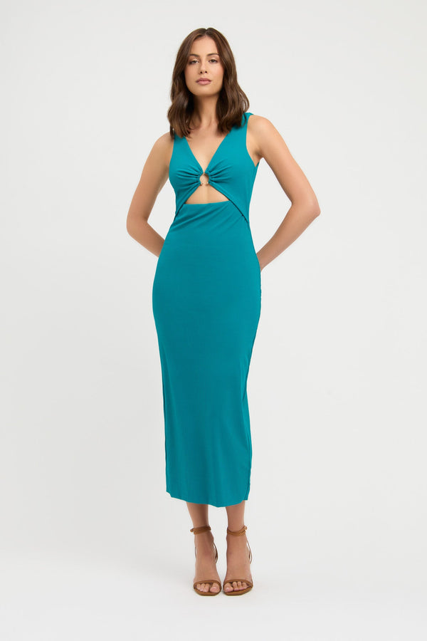kookai Lainey Midi Dress Teal Blue