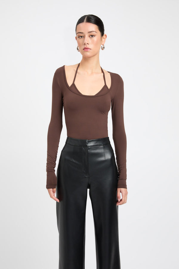 Kookai Liana Long Sleeve Top Dark Mahogany