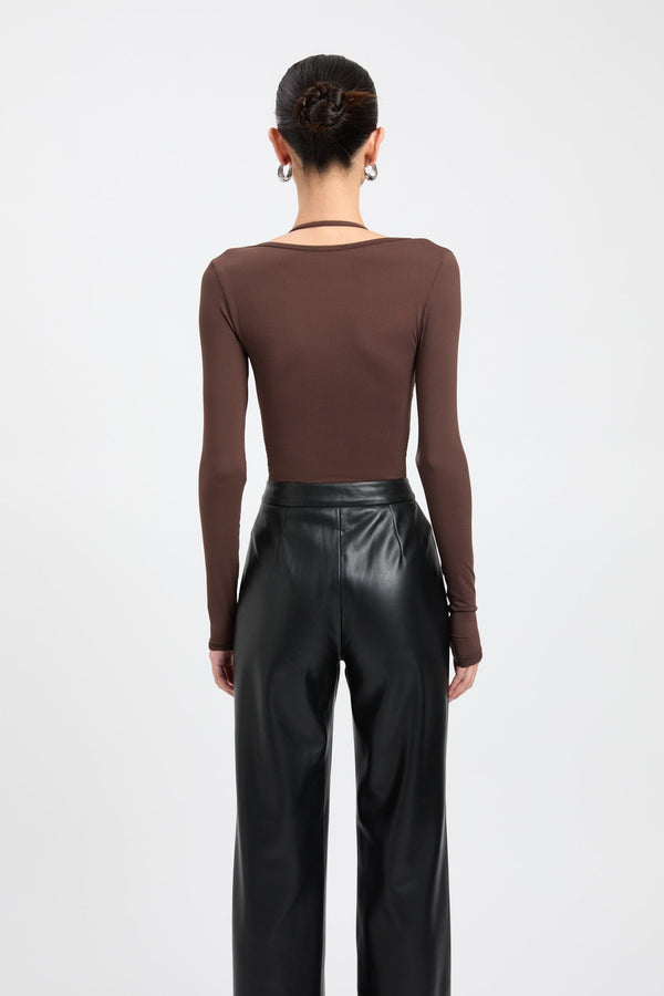 Kookai Liana Long Sleeve Top Dark Mahogany