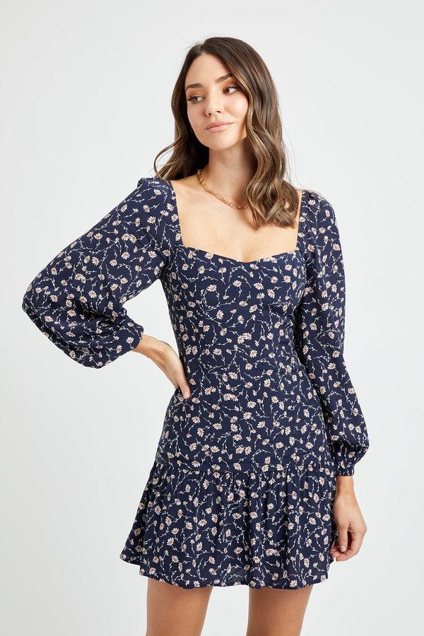 kookai Liberty Long Sleeve Mini Dress Navy
