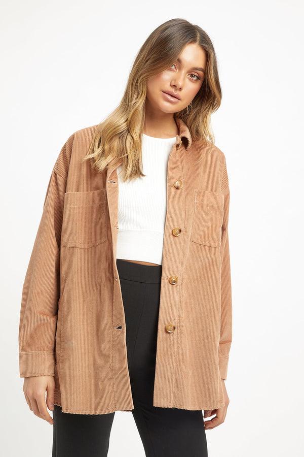 kookai Light Cord Shacket Camel