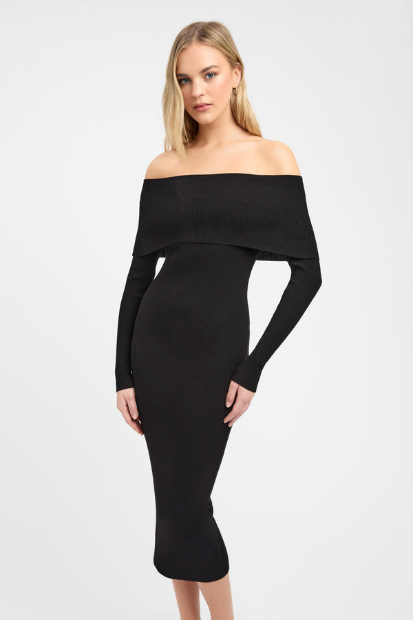 Kookai Lola Fold-Down Midi Dress Black