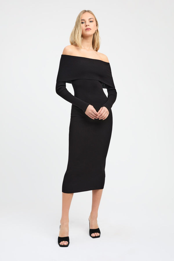 kookai Lola Fold-Down Midi Dress Black