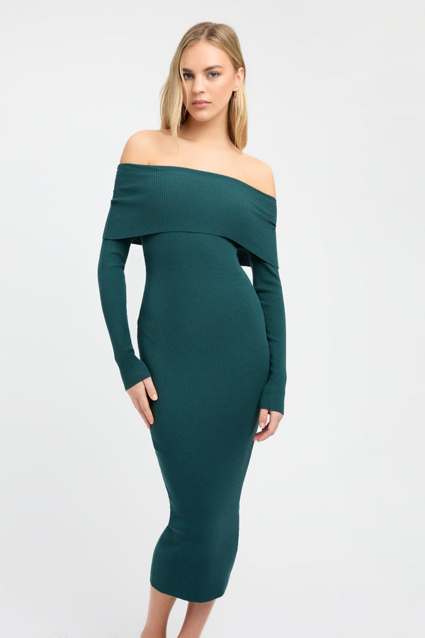 Kookai Lola Fold-Down Midi Dress Deep Green