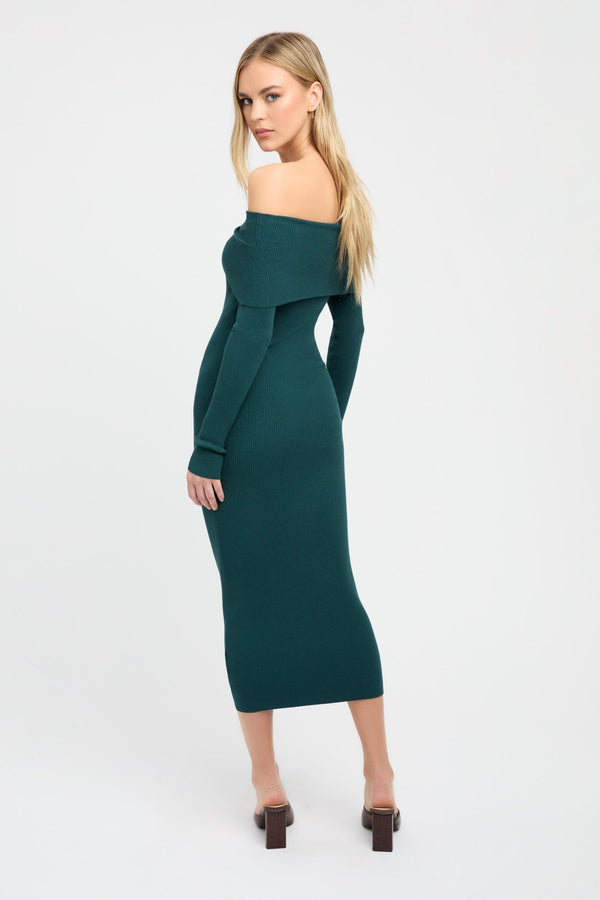 Kookai Lola Fold-Down Midi Dress Deep Green