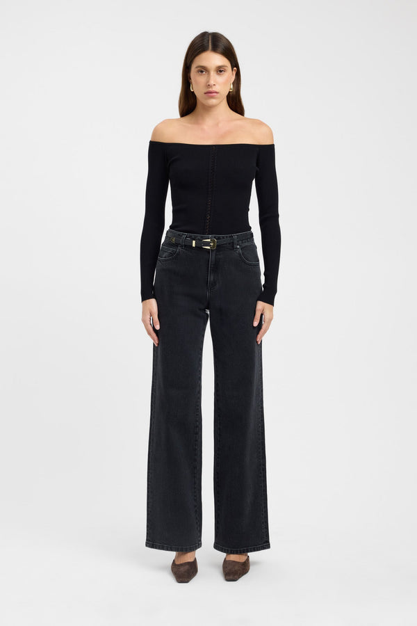 kookai Lola Lace Up Top Black