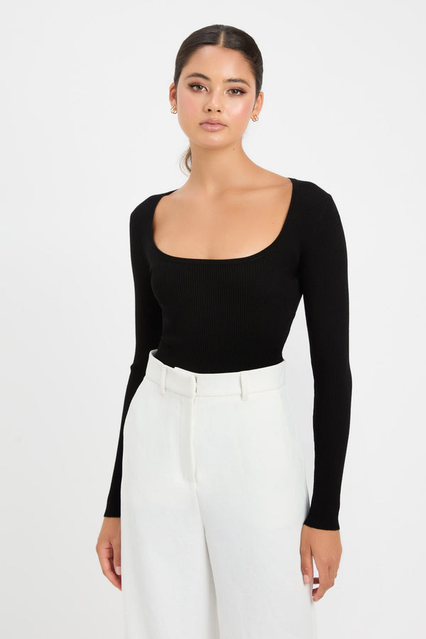 kookai Lola Scoop Long Sleeve Top Black