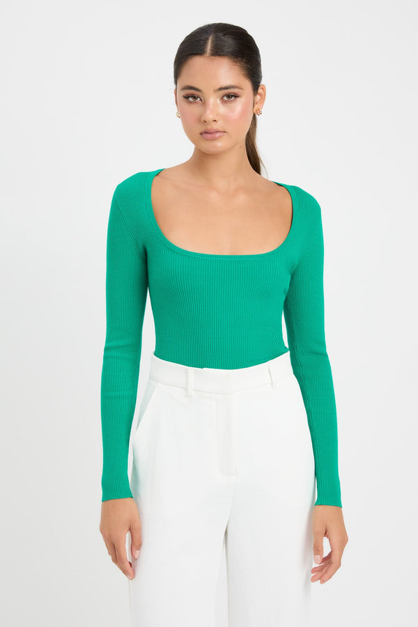 kookai Lola Scoop Long Sleeve Top Dans Green