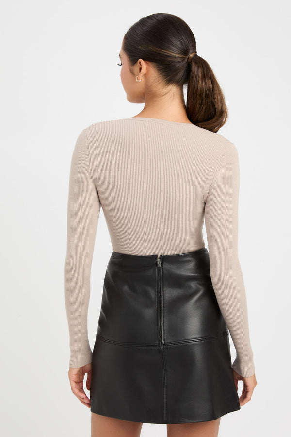 Kookai Lola Scoop Long Sleeve Top Taupe