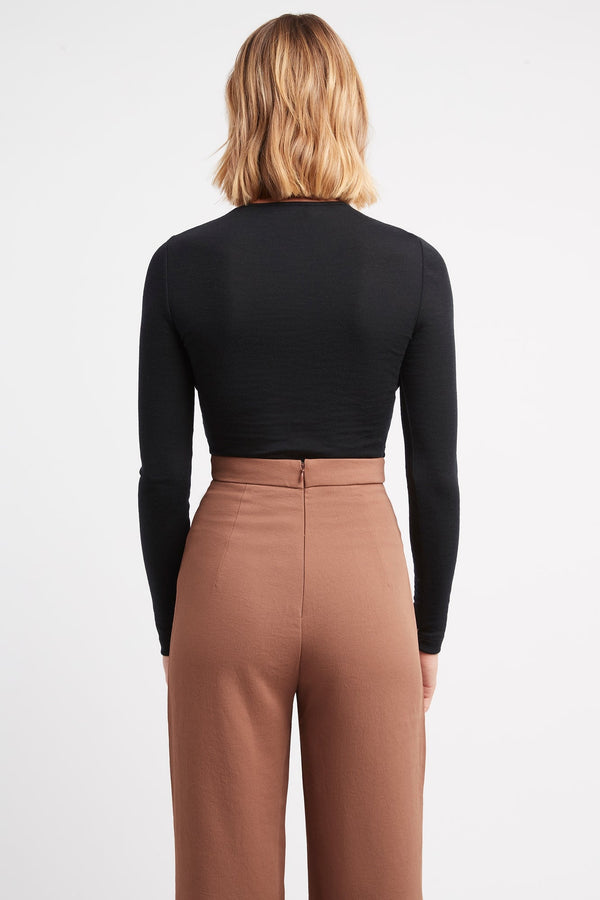 Kookai Long Sleeve Crew Neck Top Black