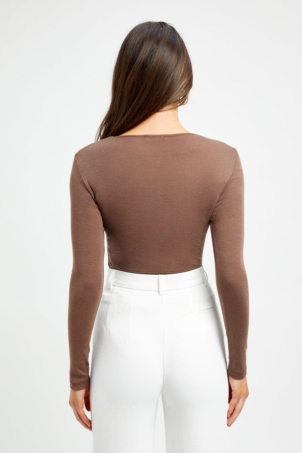 Kookai Long Sleeve Crew Neck Top Brunette