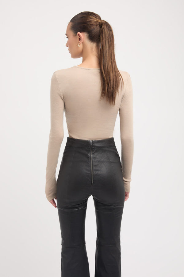 Kookai Long Sleeve Crew Neck Top Taupe