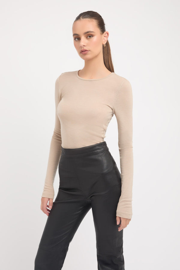 kookai Long Sleeve Crew Neck Top Taupe