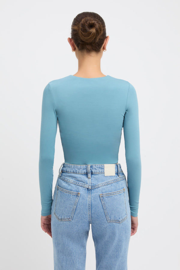 Kookai Long Sleeve Crop Top Blue Haze