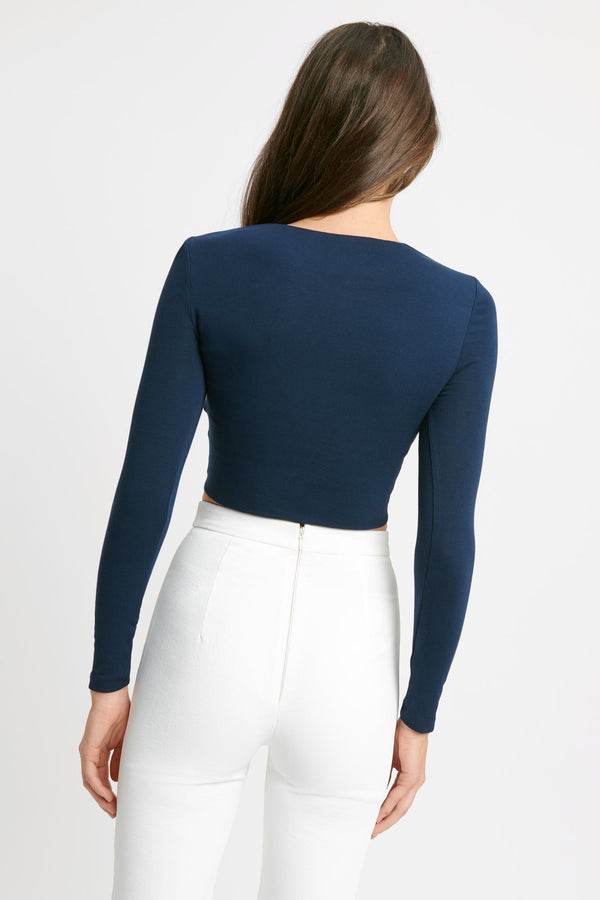Kookai Long Sleeve Crop Top Navy
