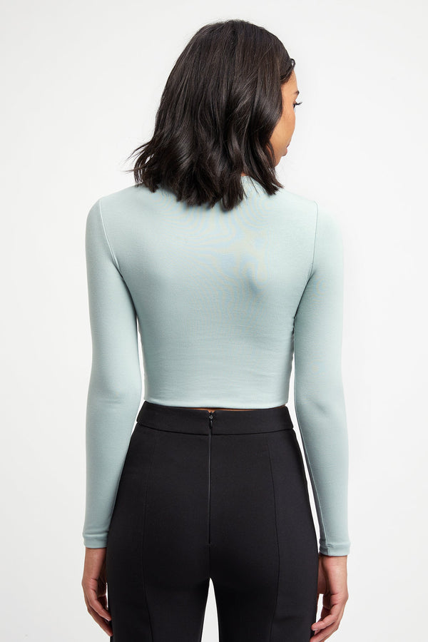 Kookai Long Sleeve Crop Top Smoky Green
