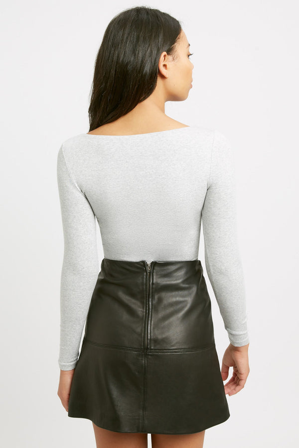 Kookai Long Sleeve Vee Top Mid Grey Marle