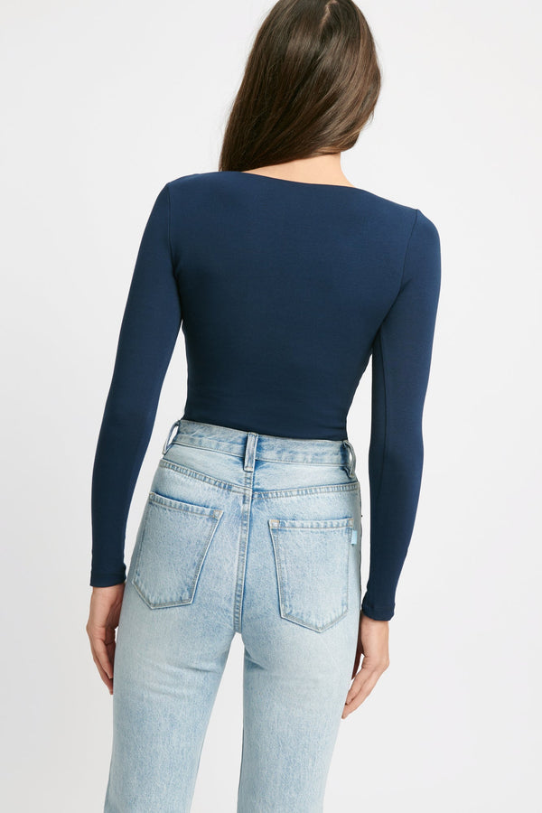Kookai Long Sleeve Vee Top Navy