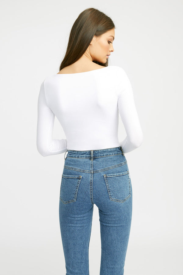 Kookai Long Sleeve Vee Top White