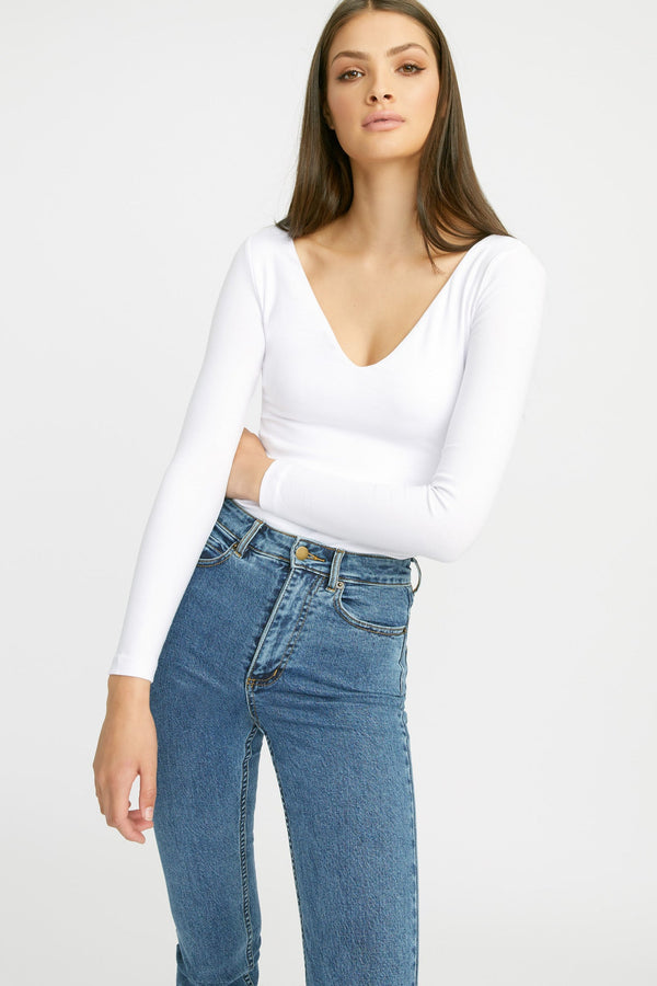 kookai Long Sleeve Vee Top White