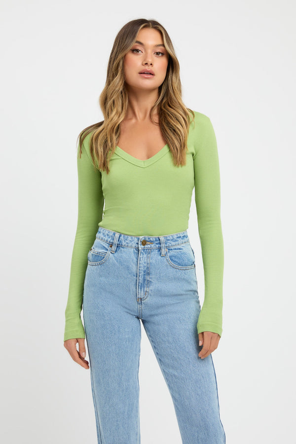 kookai Lottie Long Sleeve Top Daiquiri Green