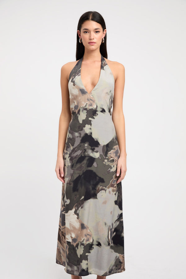 Kookai Lucia Deep Vee Dress Khaki