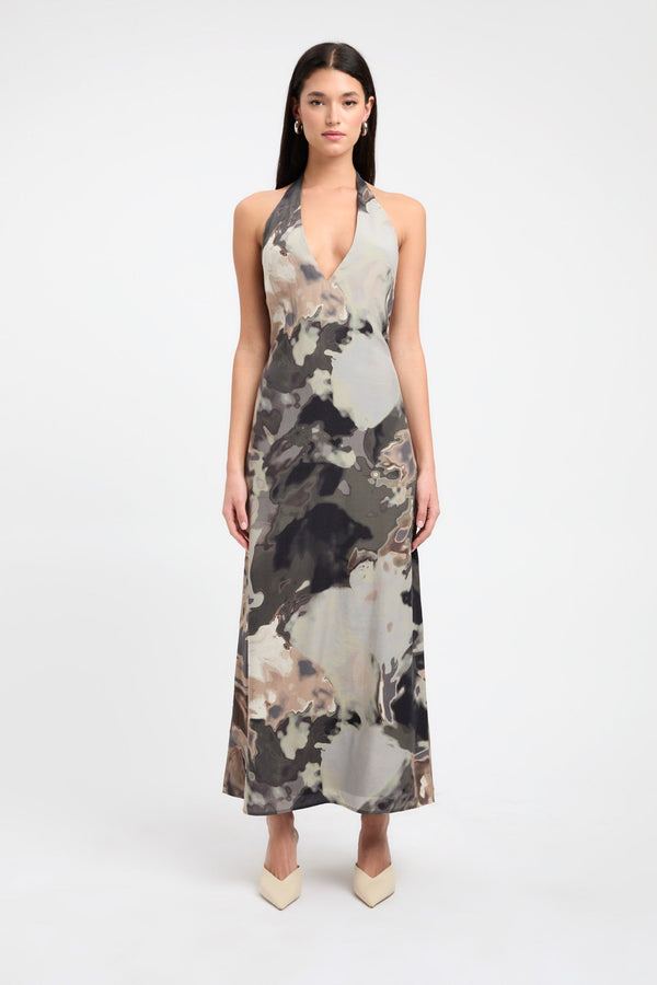 kookai Lucia Deep Vee Dress Khaki