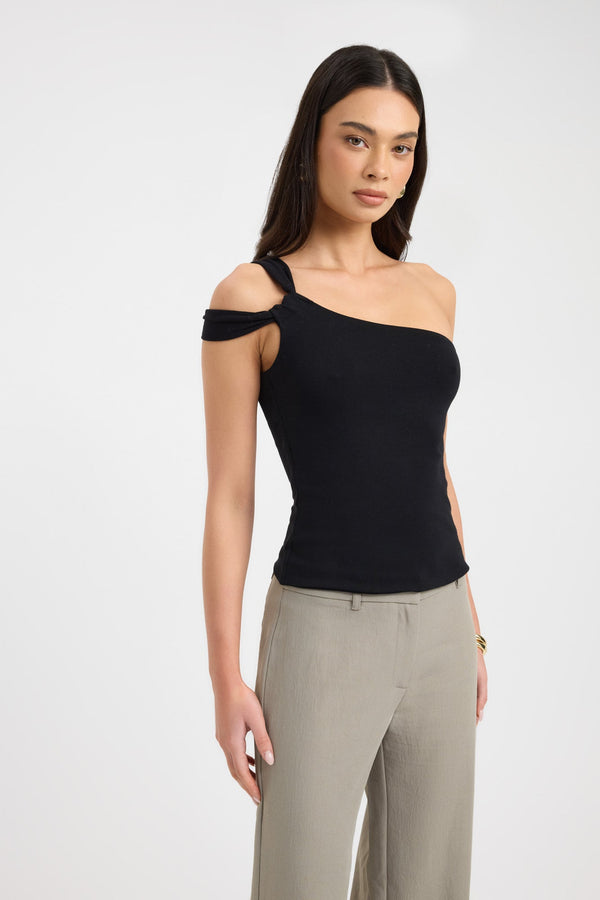 Kookai Luna One Shoulder Top Black
