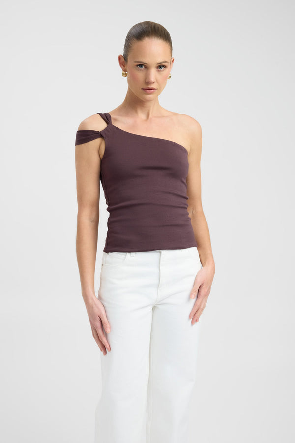 Kookai Luna One Shoulder Top Cocoa
