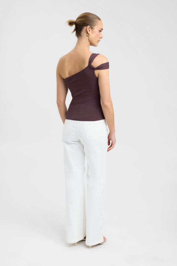Kookai Luna One Shoulder Top Cocoa