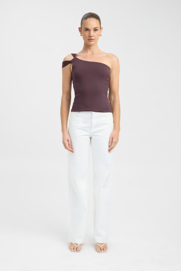 kookai Luna One Shoulder Top Cocoa
