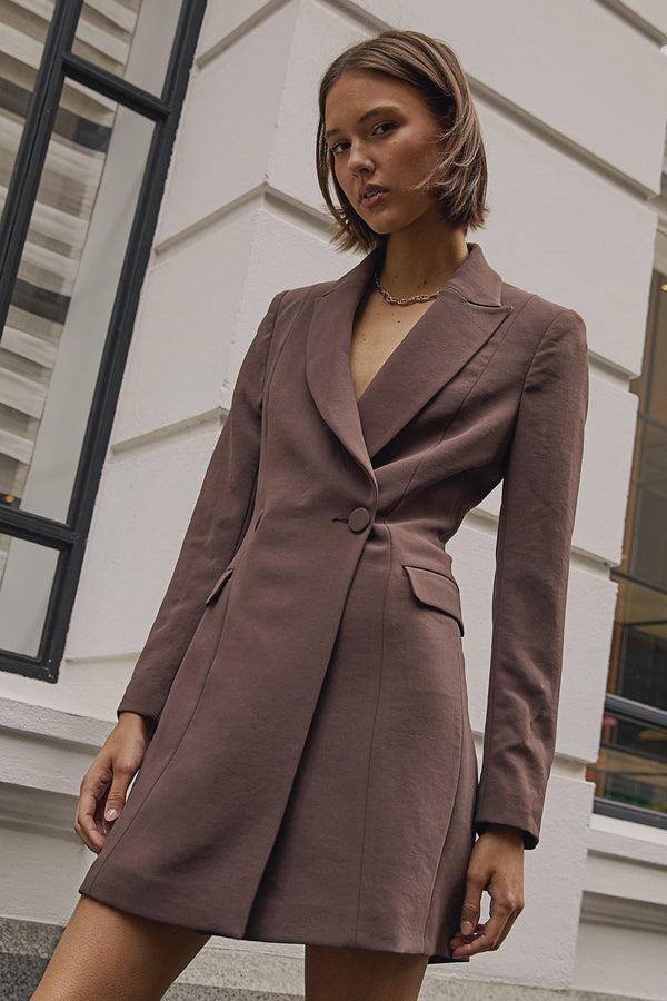 Kookai Lux Blazer Dress Chocolate