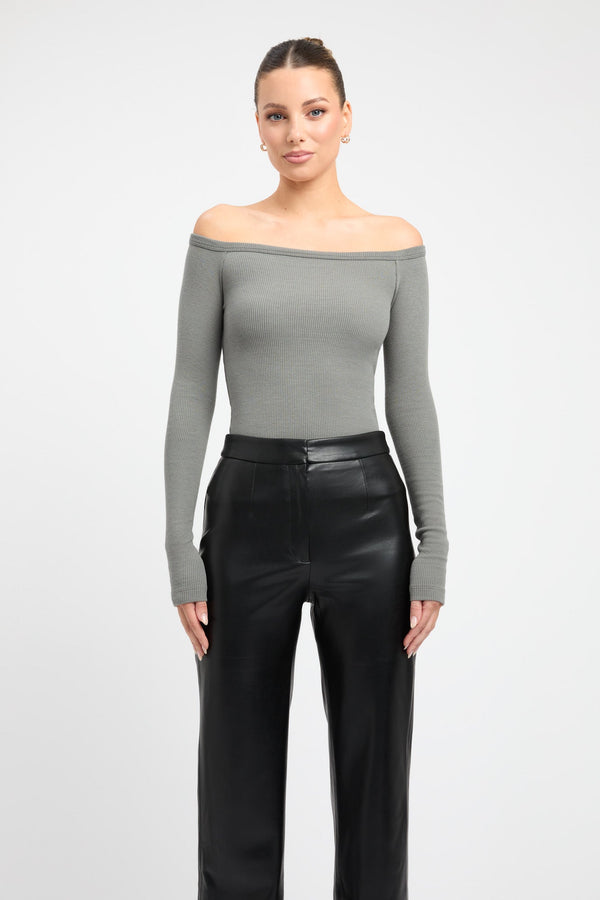 Kookai Madison Off Shoulder Top Agave Green