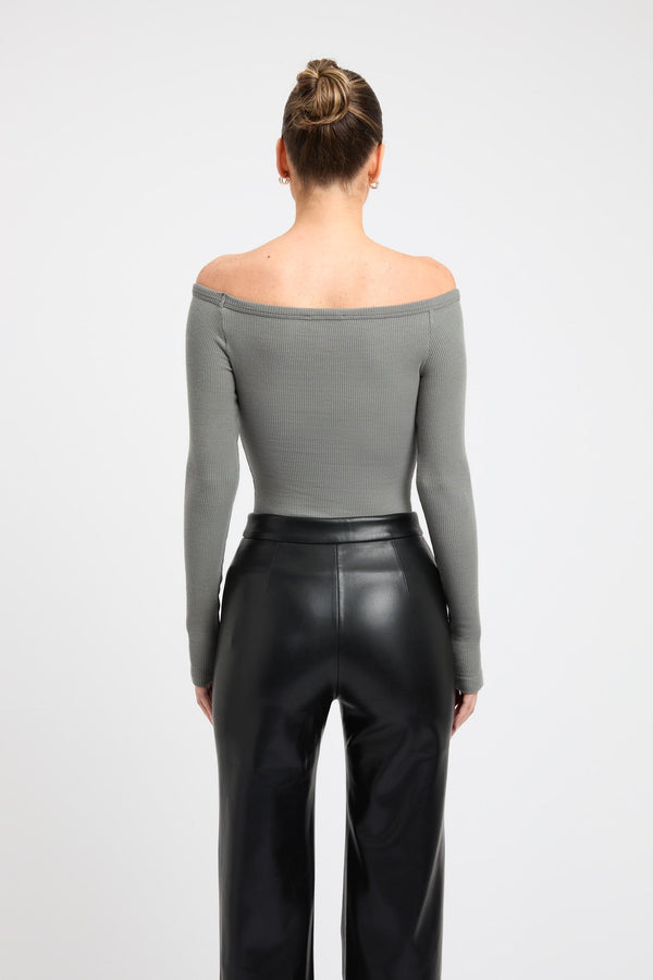 Kookai Madison Off Shoulder Top Agave Green