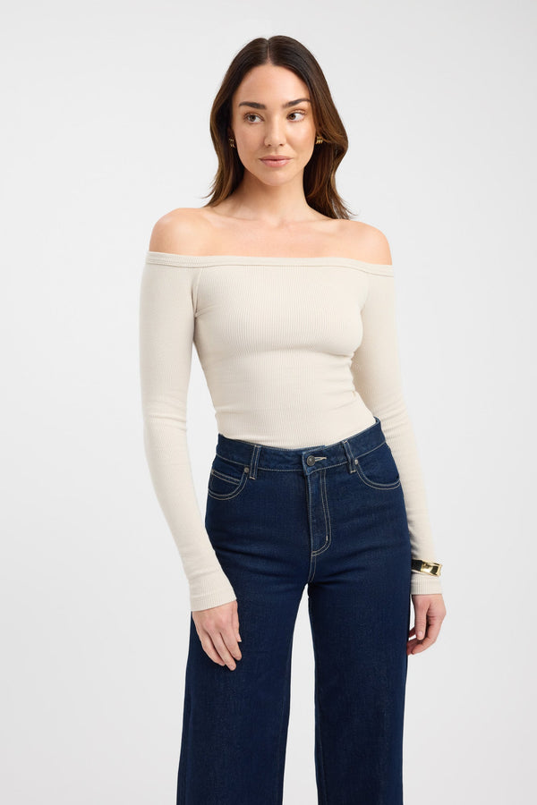 Kookai Madison Off Shoulder Top Macadamia