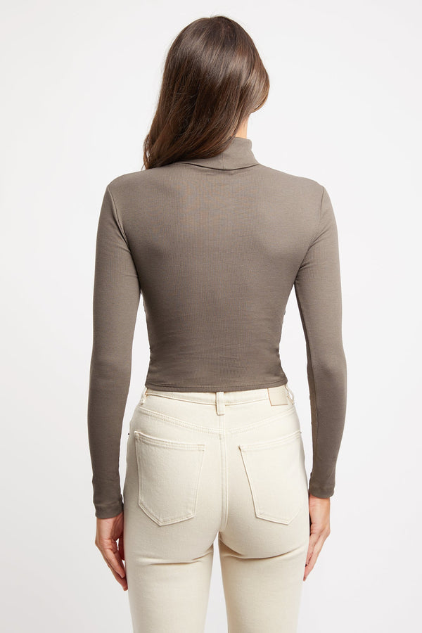 Kookai Margot Long Sleeve Crop Dark Khaki