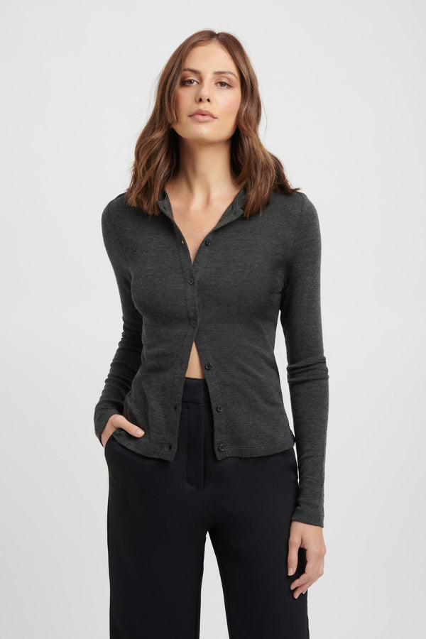 kookai Maria Button Up Top Charcoal Marle