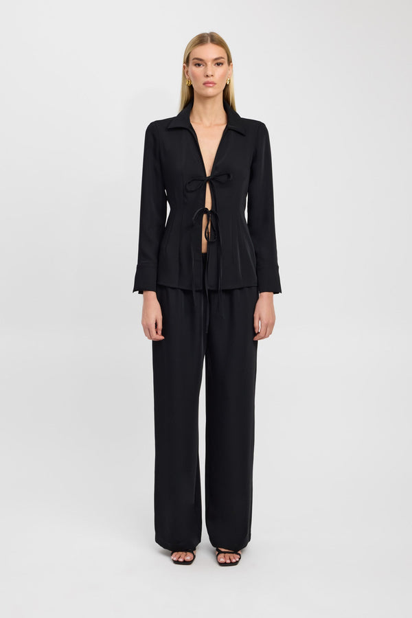 Kookai Maria Long Sleeve Tie Top Black