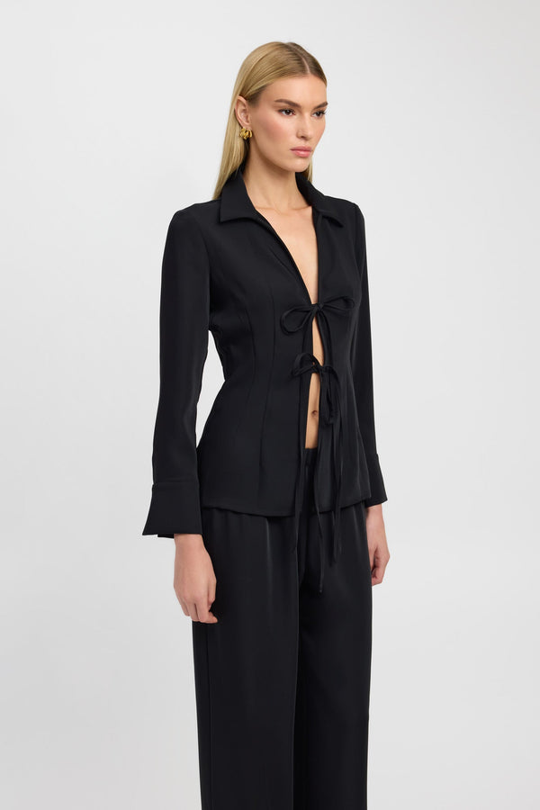 Kookai Maria Long Sleeve Tie Top Black