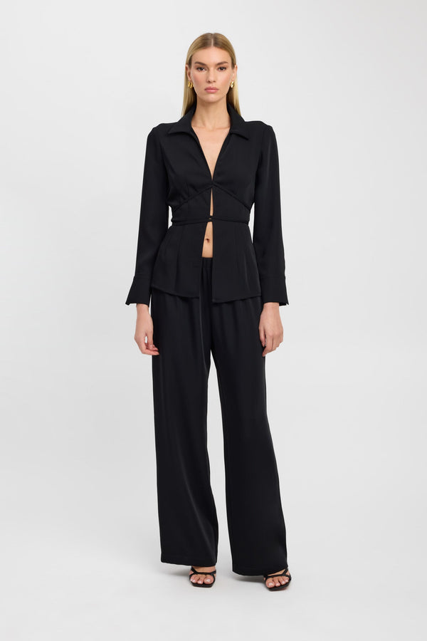 kookai Maria Long Sleeve Tie Top Black