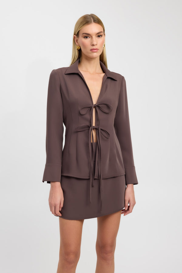 Kookai Maria Long Sleeve Tie Top Chestnut