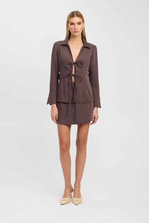 Kookai Maria Long Sleeve Tie Top Chestnut