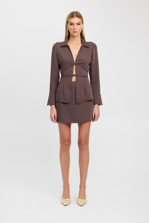 kookai Maria Long Sleeve Tie Top Chestnut