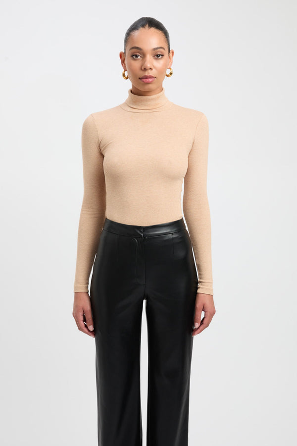 Kookai Mattie Turtleneck Top Camel Marle