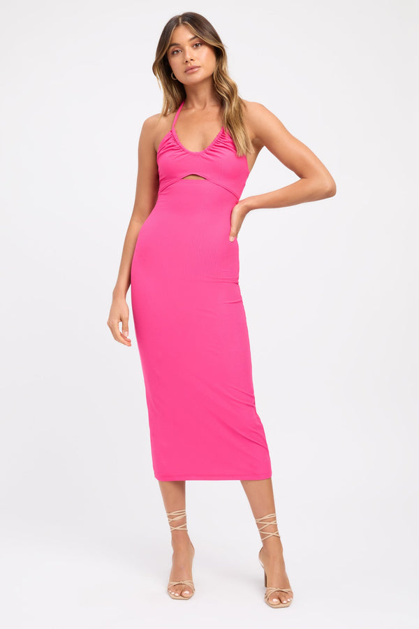 kookai Melissa Halter Dress Hot Pink