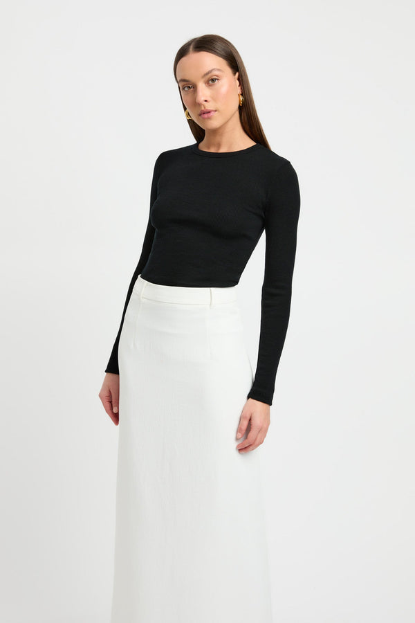 Kookai Merino Wool Crew Neck Top Black