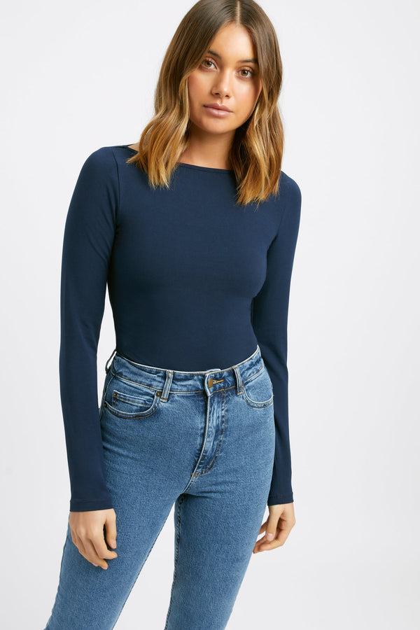kookai Mia Boat Long Sleeve Top Navy
