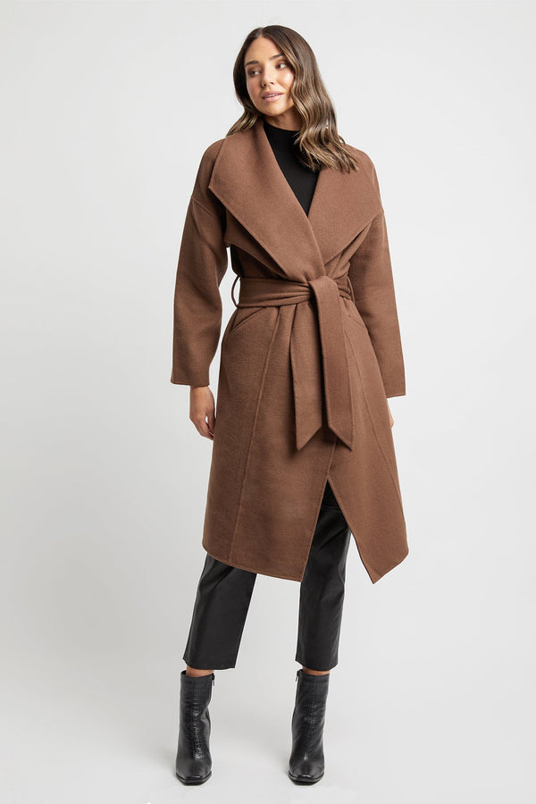 Kookai Milan Wrap Coat Chocolate